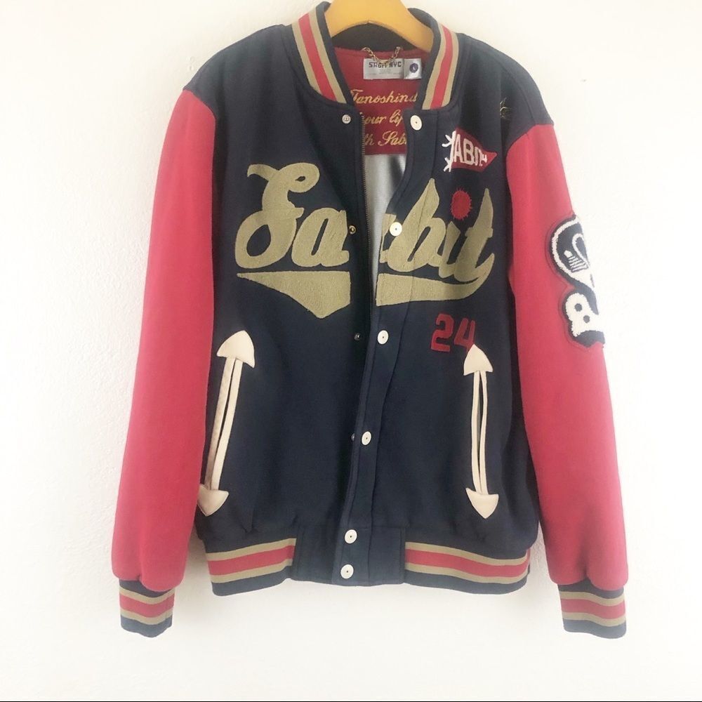 Sabit NYC Shake The Block Varsity Jacket in navy and red size L